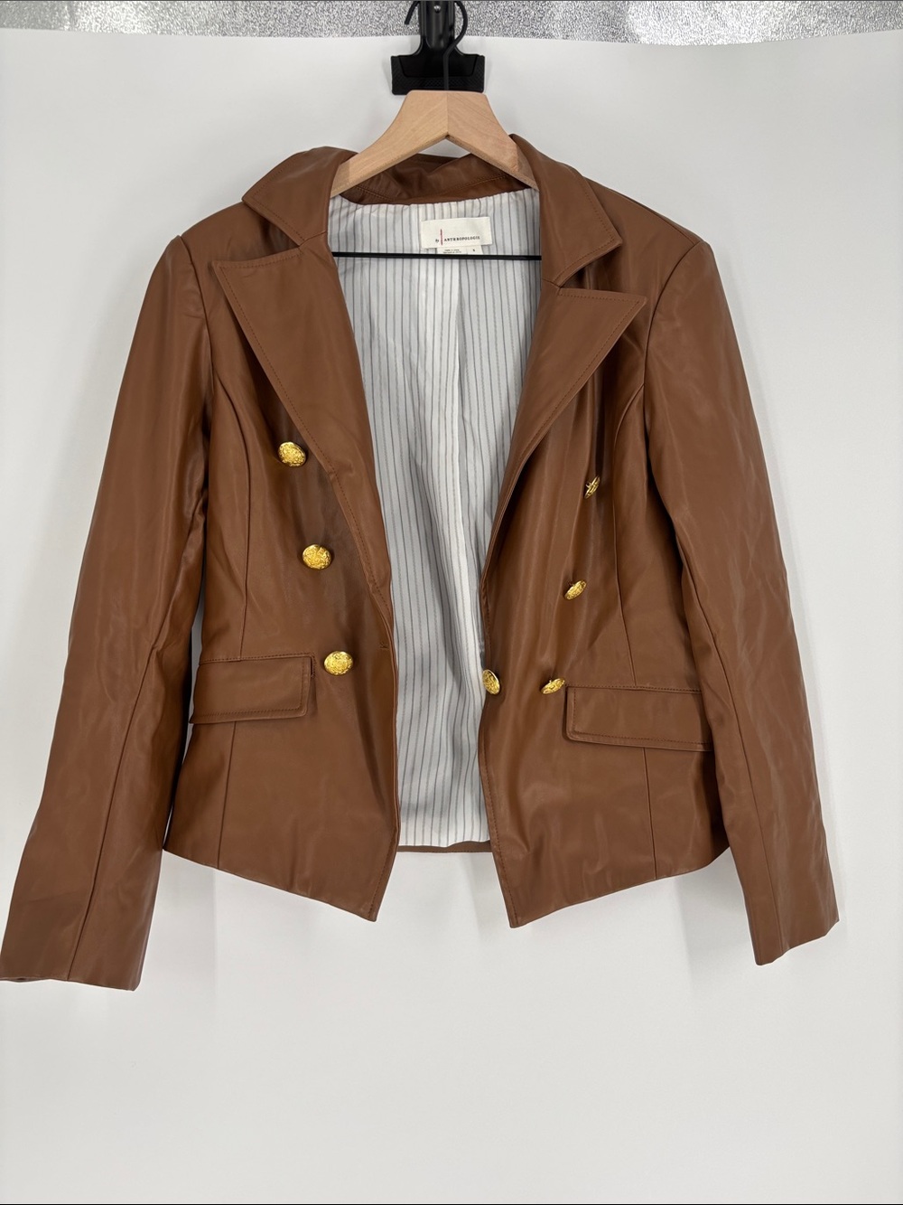 By Anthropologie Faux Leather Blazer brown small